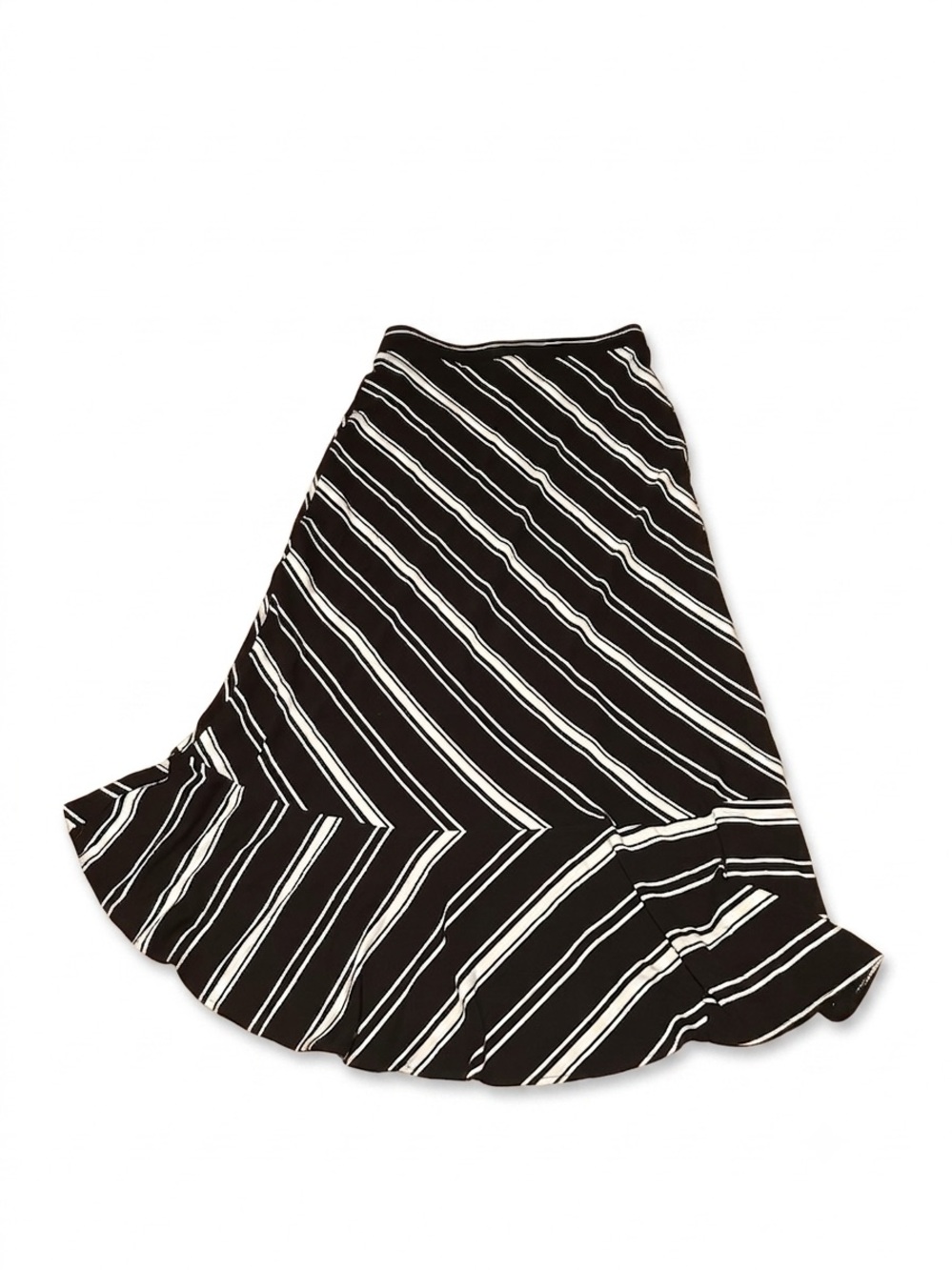 Chico’s Yarn Dye Stripe Maxi Skirt Asymmetrical Flounce Faux Wrap M Chicos 1 NWT